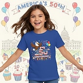  Flickor 3D Grafisk 250-årsjubileum T-shirt Kortärmad 3D-tryck Sommar Vår Sport Mode Streetwear Barn 4-12 år Rund hals Ledigt Dagligen Utomhus Normal