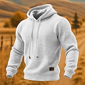 preiswerte Basic-Hoodies für Herren-Herren Kapuzensweatshirt Waffle Kapuzensweatshirt Pullover Kapuzensweatshirt Aprikose Weinrot Schwarz Weiß Gelb Mit Kapuze Einfach Strukturiert Lässig Täglich Sport &amp; Outdoor Streetwear Cool