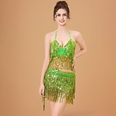 cheap Tops &amp; Sets-Samba Dancewear Purple Sequin Tassel Belly Dance Setl Performance Costume