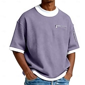 economico T-shirt in maglia waffle-Per uomo Maglietta a Maglia Waffle Maglietta Manica Corta Girocollo Estate Primavera Tutte le stagioni Blocco di colori Testurizzato Moda Designer Casual Tasca con cerniera Casuale Quotidiano