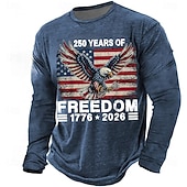 Χαμηλού Κόστους Ανδρικά 3D T-shirts-4η Ιουλίου 2026 250η Επέτειος Μνήμης Ανδρικό 3D Εκτύπωση Σημαία ΗΠΑ Crew Neck Μακρυμάνικο T-Shirt Casual Καθημερινά