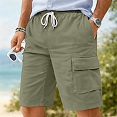 abordables Vacances-Homme Shorts cargo Shorts Shorts en Lin Shorts d'été Shorts de plage Cordon de serrage Taille Élastique Uni Confort Respirant Longueur Genou Quotidien Extérieur Plage Vacances Mode Noir bleu marine