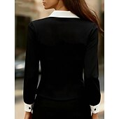 Недорогие Нарядные блузки-Жен. Блуза Пэчворк Пуговицы Контрастных цветов Элегантный стиль Стиль Классика Длинный рукав Рубашечный воротник Обычные топы Повседневные Офис Черный Белый Коричневый Хаки Весна Осень