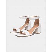 voordelige Bruidsmeisje-Ivoorwitte sandalen met blokhak voor dames, elegante bruidsmeisjesschoenen met enkelbandje voor bruiloften in luxe hotels.