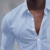 economico camicie da uomo no stiro-Per uomo Camicia Camicia elegante Camicia non stiro Camicia con Bottoni Plaid Casuale Quotidiano Blu Nero Giallo Rosa Manica Lunga Collo ripiegato Tutte le stagioni Abbigliamento Patchwork