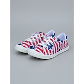  Women's USA Red Blue Lace-up Canvas Shoes – Vintage Patriotic Casual Sneakers for Independence Day, Parades, City Walking, United States Anniversary, Travel & Everyday Outfits
