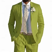 cheap Beach Suits-Men's Linen Suits Beach Wedding Spring Wedding Black White Spring &amp; Summer Suit Notch Lapel Fashion Lightweight Solid Colored Tailored Fit 2 Piece Single Breasted Two-buttons