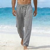 abordables Vacances-Homme Pantalons en Lin Pantalons Pantalon d'été Pantalons Amples Cordon de serrage Taille Élastique Jambe Droite Uni Confort Respirant Longueur complète Quotidien Plage Fête Vacances Mode Bleu Blanche