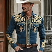 Недорогие мужские западные рубашки-Муж. Огурцы Цветочный принт Цветы Рубашка Западная рубашка Ковбойская рубашка Длинный рукав Винтаж Ретро Повседневные на открытом воздухе Рабочая одежда Весна Осень Отложной