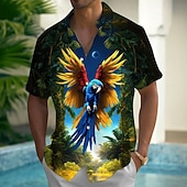 baratos Pássaros &amp; Animais-Homens Pássaro Papagaio Plantas Tropicais Camisa havaiana camisa de botão Camiseta Aloha Manga Curta Havaiana Casual Férias Verão Primavera Aberto para a Lateral Impressão 3D camisas de colarinho Um