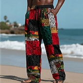 preiswerte Bedruckte Freizeithosen für Herren-Herren Farbblock Patchwork Ethik / Afrikanisch Hose Freizeithose Baggy-Hosen Mittlere Taille Vintage-Retro Heim Outdoor Urlaub Elastischer Kordelzug in der Taille Leinenähnliche Hose mit Taschen