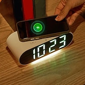 halpa Älykkäät koristevalot-Monitoiminen herätyskello langattomalla latausalustalla yöpöydälle, pikalataus, kaksoisherätys ja torkkutoiminto, moderni digitaalinen kello kotitoimistokäyttöön