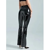 cheap Glossy-Pants Bell Bottoms Pants Flared Trousers Glossy Finish Women's High Waisted Wet Look Patent Leather Look Solid Color Costume for Casual Club Dance Recital Carnival Adults'