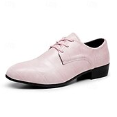 Χαμηλού Κόστους Derby παπούτσια-Ανδρικά ροζ παπούτσια με ανάγλυφο κροκόδειλο, δερμάτινο επάνω μέρος με κορδόνια, μοντέρνο στυλ, ιδανικά για μοντέρνους άνδρες σε γάμους και εκδηλώσεις