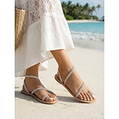 voordelige Vrouwen-Platte sandalen met strasssteentjes voor dames – sprankelende minimalistische zomerschoenen voor strandvakanties, resortoutfits en feestjes aan het zwembad. &amp;casual zomerkleding
