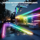 abordables Bandes Lumineuses Intelligentes-Lumières néon LED RGB+IC, lumières LED avec télécommande &amp;Contrôle via application, étanche IP65, compatible avec une utilisation extérieure, synchronisation musicale, design personnalisable, ruban