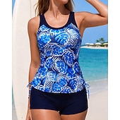 abordables Surfing Tankinis &amp; Bikinis-Mujer Traje de baño Tankini 2 Piezas Impreso Boyleg Secado rápido Elástico Sin Mangas Bañadores Traje de baño Surf Playa Natación Verano