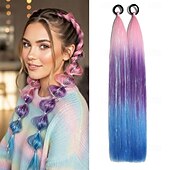 baratos Rabos-de-Cavalo-2 mechas de cabelo colorido, 66 cm (26 polegadas), para crianças e mulheres, aplique de rabo de cavalo liso e macio com elástico.
