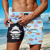 ieftine Print oceanic-Bărbați Rechin Creaturi marine Argou amuzant Pantaloni scurți căptușiți Pantaloni scurți de baie 2 în 1 Pantaloni Scurți de Înot Talie medie Hawaiană Concediu Buzunare laterale Cu căptușeală de