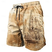 baratos Retro Vintage &amp; Ética-Homens Náutico Veleiro Textura Grunge Calção Justo de Natação Shorts de Natação Bermuda de Surf Cintura Média Retro Vintage Ao ar livre Férias Dia a Dia Bolsos laterais Forro de malha Cintura