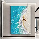 cheap Landscape Paintings-Handmade Oil Painting Canvas Wall Art Decoration Abstract Texture Painting  Blue Sea Beach Vacation Style Living Room Entrance Hall Decoration Home Decor Rolled Frameless Unstretched Painting