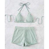 levne Surfovací tankiny a bikiny-Dámské Bikinové sety 2 ks Plavky Jednobarevné Ochrana proti UV záření Elastický Bez rukávů Plavky Surfování Potápění Plavání Léto