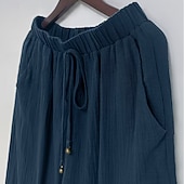 cheap Luxury Bottoms-Women's Trousers Summer Pants Baggy Pants Vacation Fashion Casual Daily Full Length Mid Waist Solid Color Plain Drawstring Pocket Wide Leg Comfort Quick Dry Soft Inelastic Streetwear Beach Holiday