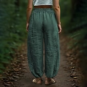cheap Luxury Bottoms-Women's Trousers Summer Pants Baggy Pants Vacation Fashion Casual Daily Full Length Mid Waist Solid Color Plain Drawstring Pocket Wide Leg Comfort Quick Dry Soft Inelastic Streetwear Beach Holiday