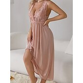 Χαμηλού Κόστους Γυναικεία Νυχτικά &amp; Sleepshirts-Γυναικεία Νυχτικιά Καθημερινό Ανατομικό Μονόχρωμες Δαντέλα Καθημερινά Σπίτι Αμάνικο Λαιμόκοψη V Μαύρο Λευκό Κρασί Βαθυγάλαζο Πράσινο του τριφυλλιού Καλοκαίρι Άνοιξη Κανονικό