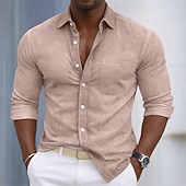 billiga Smart Casual skjortor för män-SoftFade™ Men's Shirt Casual Shirt Cotton Shirt Acid Wash Shirt Green Apricot Light Blue Long Sleeve Plain Shirt Collar Casual Daily Front Pocket Clothing Apparel Cotton Elegant Fashion Casual