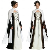 levne Šaty-Středověké Renesanční Šaty Pláštěnka Dámské šaty Čerodějnice Šlechtic Královský oděv Maškarní kostým Dámské Keltské Fantazie předvečer Všech svatých Karneval Výkon LARP Ren Faire Dospělé Šaty