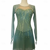 abordables Vestidos de Patinaje Artístico-Vestido de patinaje artístico Mujer Patinaje Sobre Hielo Vestidos Verde Retazos Costura asimétrica Alta elasticidad Entrenamiento Competición Ropa de Patinaje Clásico Cristal / Strass Manga Larga