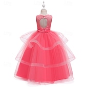 economico Abiti da Fiori-Abito da damigella d'onore bambina Ragazze Abito formale Abiti da sposa Feste Matrimonio Formale Adorabile Formale Principessa Traforato Rete Tinta unica Senza Maniche Girocollo Blu Rosa Dai 4 anni