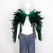 abordables Accesorios-Carnaval 2026 Accesorios de Samba del Carnaval de Río Capa Chal larga de plumas rojas para mujer con lazo de cinta disfraz de actuación del festival de Brasil