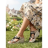 Χαμηλού Κόστους Γυναίκες-Γυναικεία δίχρωμα σανδάλια πλατφόρμας με μεταλλική διακόσμηση σε σχήμα καρδιάς, κατάλληλα για περπάτημα, ψώνια, ταξίδια, εκδηλώσεις στον κήπο και ολοήμερη χρήση.