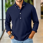 abordables Chemises Popover pour Hommes-Homme Chemise Chemise popover Chemise boutonnée Chemise Décontractée bleu marine manche longue Uni Boutonné Sous Patte Occasionnel Extérieur Boutons Vêtement Tenue Neutre Mode Quotidien Occasionnel
