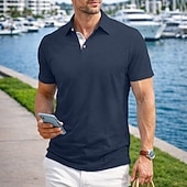 baratos Polo Clássico Masculino-Camisa polo masculina de algodão e bambu, estilo polo, casual, para trabalho, com gola polo e lapela, manga curta, básica, moderna, cor sólida, patchwork e botões, ideal para verão e primavera. &amp;polo