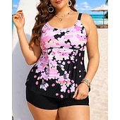 billiga Surfing Tankinis och Bikinis-Dam Baddräkt Tankini 2 st Tryckt Boyleg Snabb tork Elastisk Ärmlös Badkläder Baddräkt Surfing Strand Simmning Sommar