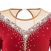 cheap Figure Skating Dresses-Red Rhinestone Figure Skating Dress for Women &amp; Girls – Long Sleeve Mesh Competition Costume with V Open Back and Flowy Asymmetrical Skirt