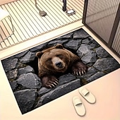voordelige Portier-3D optische illusie deurmat, 2D platte print, 3D berenhol illusie vloerkleden, realistische grizzlybeer muur brekende mat, entree badkamermat