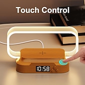 abordables Luces Decorativas Inteligentes-Lámpara de mesita de noche con cargador inalámbrico, linda lámpara de noche con reloj, pequeña lámpara de mesa para dormitorio, mini luz de noche para dormitorio, pequeña luz como regalo, regulable