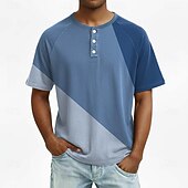 abordables Geométrico-Hombre Geométrico Henley Shirt camiseta Manga Corta Moda Design Casual Diario Exterior Primavera verano Verano Todas las Temporadas Marrón Azul Oscuro Púrpura Verde Oscuro Henley Camiseta Henley
