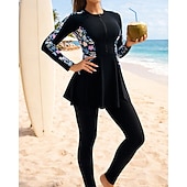 cheap One Pieces Rash Guards-Women's Rash Guard Bathing Suit 2 Pieces Tropical Zip Up Full-Length Leg UV Protection Elastic Long Sleeve Swimwear Swimsuit Surfing Beach Swimming Spring