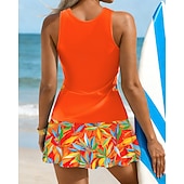 Недорогие Серфинг Танкини и Бикини-Жен. Купальник с цветочным принтом Танкини 2 предм. С принтом Эластичный Без рукавов Купальники Серфинг Для погружения с трубкой Плавание Лето