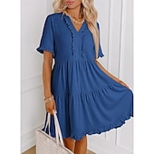 economico Vestito bianco-Per donna Mini Abito Abito a trapezio Abito Estivo Casual Quotidiano Vestibilità comoda Semplice Manica Corta Scollo a V Blu Nero Fucsia Verde Estate Primavera