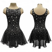 cheap Figure Skating Dresses-Figure Skating Dress Women's Ice Skating Dress Black Patchwork Asymmetric Hem Stretchy Training Competition Skating Wear Classic Crystal / Rhinestone Sleeveless Ice Skating Figure Skating