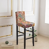 baratos Capa para Cadeira de Jantar-Capas elásticas estampadas para banquetas de bar (1/2/4/6 peças), capas protetoras para cadeiras de encosto baixo, ideais para casa, hotel e sala de jantar.