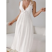 Χαμηλού Κόστους Γυναικεία Νυχτικά &amp; Sleepshirts-Γυναικεία Νυχτικιά Καθημερινό Ανατομικό Μονόχρωμες Δαντέλα Καθημερινά Σπίτι Αμάνικο Λαιμόκοψη V Μαύρο Λευκό Κρασί Βαθυγάλαζο Πράσινο του τριφυλλιού Καλοκαίρι Άνοιξη Κανονικό