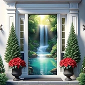 economico Striscioni per Garage e Porte-Tenda da ingresso con vista realistica della natura, da appendere alla parete per l'ingresso del portico, con banner per porta da giardino giapponese in 3D, scena con cascata e laghetto koi.