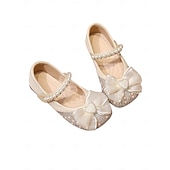 billige Barn &amp; Blomsterpike-Barnesko med perlebånd og sløyfe til blomsterpiker med strass-tå, elegante prinsessesko til små jenter i kunstskinn, komfortable brudesko med lav hæl, perfekte for blomsterpiker